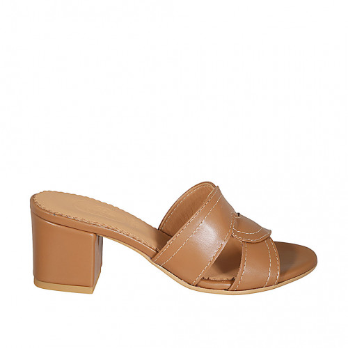 Mule para mujer en piel cognac tacon 5 - Tallas disponibles:  32, 42, 43, 44