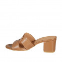 Mule para mujer en piel cognac tacon 5 - Tallas disponibles:  32, 42, 43, 44