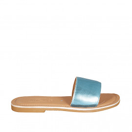 Woman's mules in light blue laminated leather heel 1 - Available sizes:  32, 33, 42, 43, 44, 46