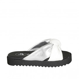 Woman's mule in white and silver laminated leather with knot and wedge heel 2 - Available sizes:  32, 42, 43