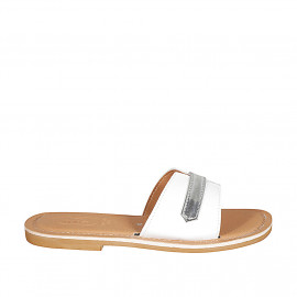 Mule para mujer en piel blanca y charol plateado tacon 1 - Tallas disponibles:  42