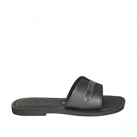 Mule para mujer en piel negra y charol plateado tacon 1 - Tallas disponibles:  42