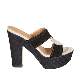 Woman's mules in black and grey suede with platform and braided heel 12 - Available sizes:  31, 33, 34, 43