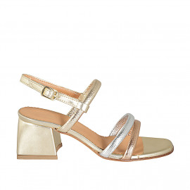 Woman's sandal in laminated platinum, silver and copper leather heel 5 - Available sizes:  42, 45