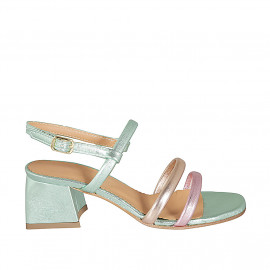 Sandale pour femmes en cuir lamé vert, rosa et cuivre talon 5 - Pointures disponibles:  44, 45