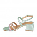 Sandalia para mujer en piel laminada verde, rosa y cobrizo tacon 5 - Tallas disponibles:  34, 43, 44, 45