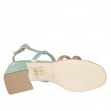 Sandalia para mujer en piel laminada verde, rosa y cobrizo tacon 5 - Tallas disponibles:  34, 43, 44, 45