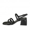 Sandalia para mujer en piel negra tacon 5 - Tallas disponibles:  42, 43, 45, 46