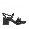 Sandalia para mujer en piel negra tacon 5 - Tallas disponibles:  42, 43, 45, 46