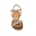 Sandalia para mujer en piel laminada bronce con cinturon y brillos tacon 5 - Tallas disponibles:  33, 34, 42, 46