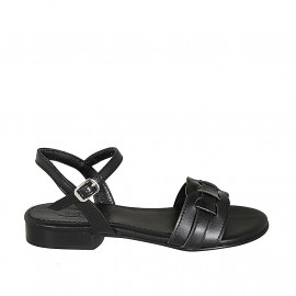 Sandalo da donna con cinturino in pelle nera tacco 1 - Misure disponibili: 33, 42, 44