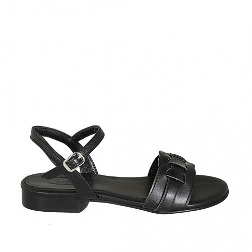 Sandalia para mujer con cinturon en piel negra tacon 1 - Tallas disponibles:  33, 42, 44