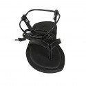 Sandalia de dedo estilo gladiador con cordones para mujer en piel negra tacon 1 - Tallas disponibles:  32, 33, 42