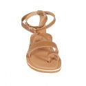 Sandalia de dedo para mujer con cinturon en piel cognac tacon 1 - Tallas disponibles:  32, 33