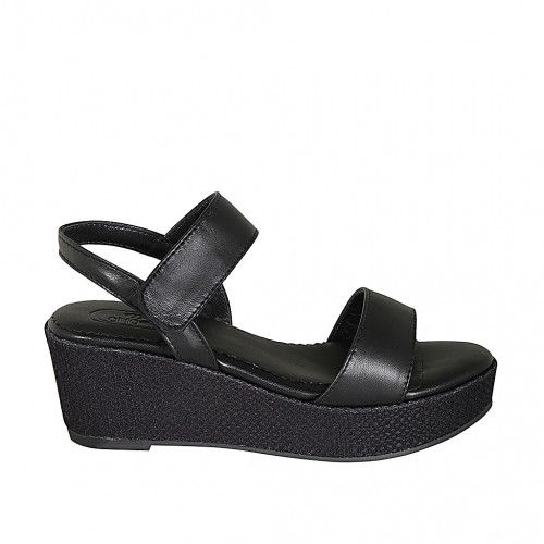 Sandalo da donna in pelle nera con velcro e zeppa 6 - Misure disponibili: 31, 33, 34, 42, 43, 44, 45, 46