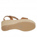 Sandalo da donna in pelle color cuoio con velcro e zeppa 6 - Misure disponibili: 31, 43, 44, 45, 46