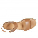 Sandalo da donna in pelle color cuoio con velcro e zeppa 6 - Misure disponibili: 31, 43, 44, 45, 46