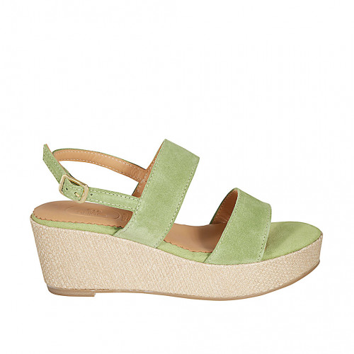 Sandalia para mujer con plataforma en gamuza verde cuña 6 - Tallas disponibles:  31, 33, 42, 43, 44, 45