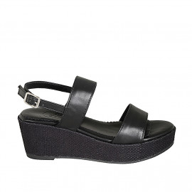 Sandalia para mujer con plataforma en piel negra cuña 6 - Tallas disponibles:  33, 42, 43, 44, 45, 46