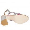 Sandalia para mujer en piel imprimida laminada plateada, fucsia y rosa tacon 7 - Tallas disponibles:  34, 42, 43, 44, 45, 46