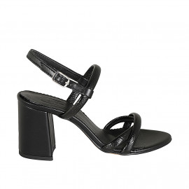 Sandalia en piel laminada negra para mujer tacon 7 - Tallas disponibles:  32, 42, 43, 44, 46