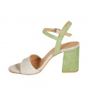 Sandalia con cinturon para mujer en gamuza verde y gris tacon 7 - Tallas disponibles:  33, 34, 42, 43, 44, 45