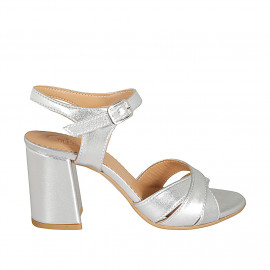 Woman's strap sandal in silver laminated leather heel 7 - Available sizes:  44, 45, 46