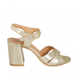 Woman's strap sandal in platinum laminated leather heel 7 - Available sizes:  43, 44, 46