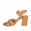 Sandalia para mujer en piel cognac con cinturon tacon 7 - Tallas disponibles:  34, 42, 43, 45