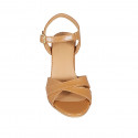 Sandale pour femmes en cuir cognac avec courroie talon 7 - Pointures disponibles:  33, 34, 42, 43, 44, 45