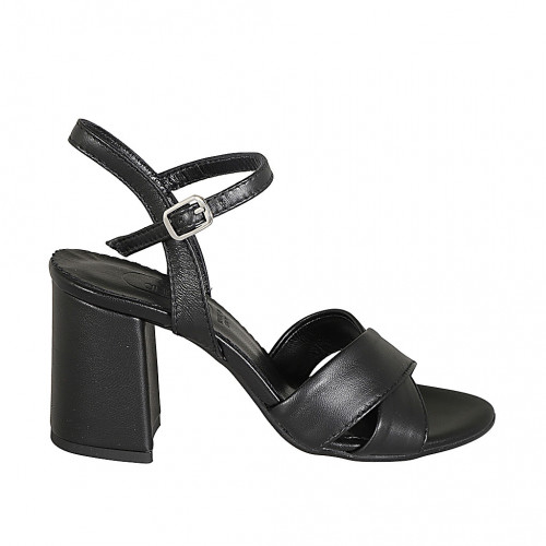 Sandalia para mujer en piel negra con cinturon tacon 7 - Tallas disponibles:  32, 33, 34, 42, 43, 45