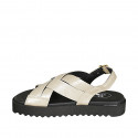 Sandale pour femmes en cuir lamé platine talon compensé 2 - Pointures disponibles:  32, 34, 42, 43, 44, 45, 46