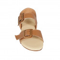 Sandale pour femmes avec boucles réglables en cuir cognac talon 2 - Pointures disponibles:  32, 33, 34, 42, 43, 44, 45