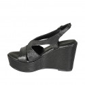 Sandale pour femmes en cuir imprimé noir avec plateforme et talon compensé 9 - Pointures disponibles:  31, 32, 33, 34, 42, 43, 44, 45, 46