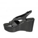 Sandalia para mujer en piel imprimida negra con plataforma y cuña 9 - Tallas disponibles:  31, 32, 33, 34, 42, 43, 44, 46