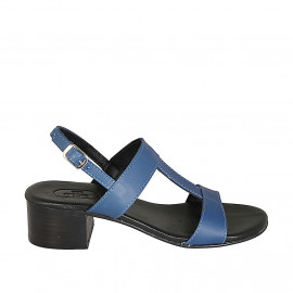 Sandale pour femmes en cuir bleu avec talon 4 - Pointures disponibles:  32, 43, 45