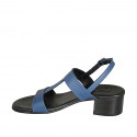 Sandale pour femmes en cuir bleu avec talon 4 - Pointures disponibles:  32, 33, 34, 43, 44, 45, 46