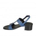 Sandale pour femmes en cuir bleu avec talon 4 - Pointures disponibles:  32, 43, 45