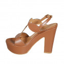 Sandalia para mujer con cinturon y plataforma en piel cognac tacon 12 - Tallas disponibles:  31, 32, 33, 34, 43, 44, 45