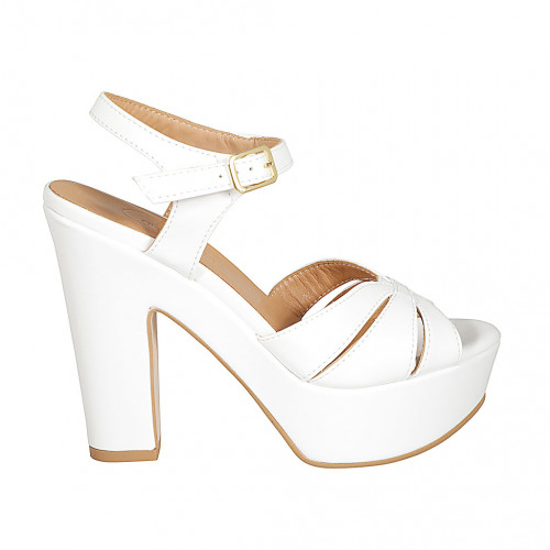 Sandale pour femmes avec courroie et plateforme en cuir blanc talon 12 - Pointures disponibles:  34, 43, 44