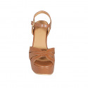 Sandalia para mujer en piel cognac con cinturon, plataforma y tacon 12 - Tallas disponibles:  31, 34, 43, 44