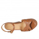 Sandale pour femmes en cuir cognac avec courroie, plateforme et talon 12 - Pointures disponibles:  31, 34, 43, 44