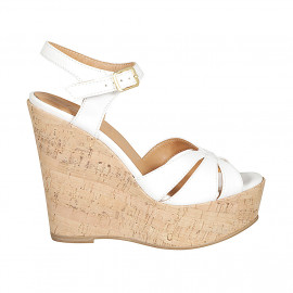 Sandale pour femmes avec courroie et plateforme en cuir blanc talon compensé 12 - Pointures disponibles:  31, 43, 44