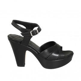 Sandale pour femmes en cuir noir avec courroie et plateforme talon 9 - Pointures disponibles:  31