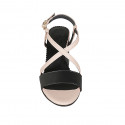 Sandalia para mujer con cinturon cruzado en piel negra y rosa tacon 7 - Tallas disponibles:  32, 33, 34, 43, 44, 45