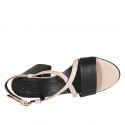 Sandalia para mujer con cinturon cruzado en piel negra y rosa tacon 7 - Tallas disponibles:  32, 33, 34, 43, 44, 45