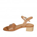 Woman's strap sandal in cognac brown leather heel 4 - Available sizes:  43