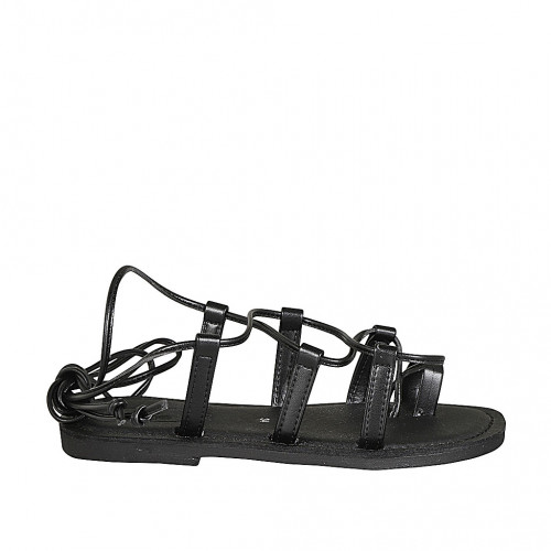 Woman's flip-flop gladiator sandal in black-colored leather heel 1 - Available sizes:  32, 42