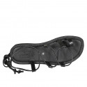 Sandalia de dedo en estilo gladiador con cordones para mujer en piel negra tacon 1 - Tallas disponibles:  32, 42