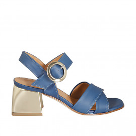 Sandale pour femmes en cuir bleu avec courroie talon 5 - Pointures disponibles:  32, 42